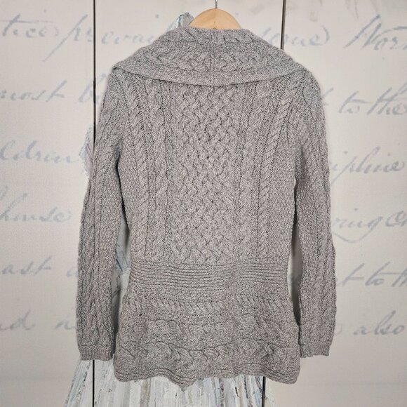 Aran Crafts Cable Knit Cardigan Size Medium 100% Merino Wool - Picture 2 of 5